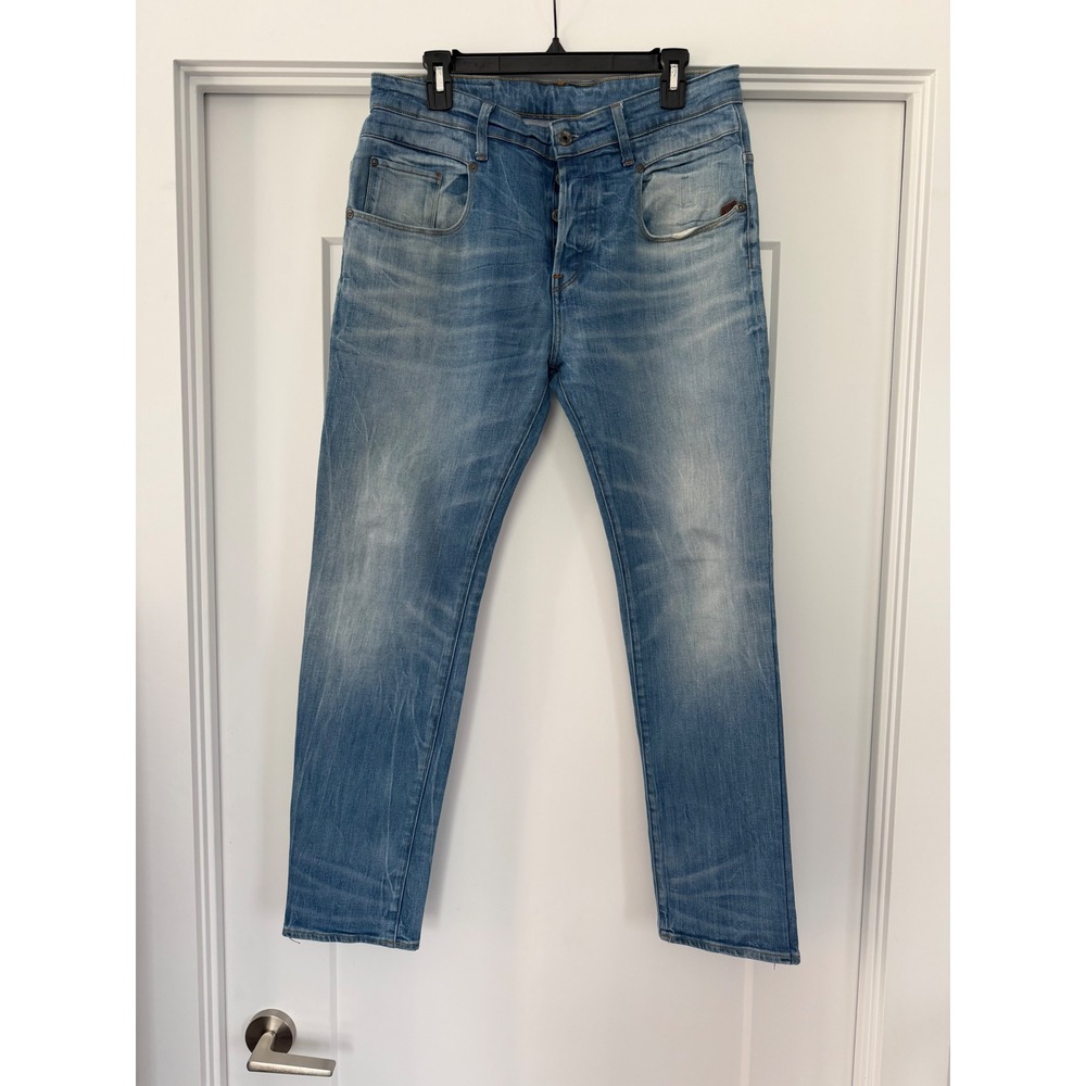 G-Star Raw 3301 Straight Leg Jeans Light Wash Blue Denim Button Fly Mens Stretch